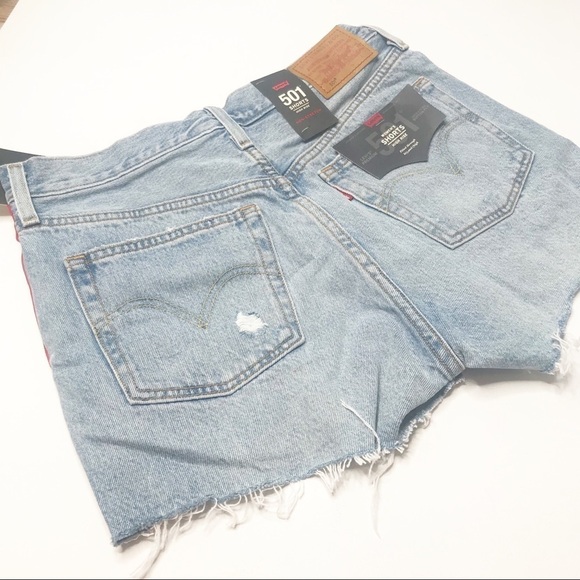 Levi's Jeans Shorts 501 Logo Stripe Blue Denim Jean Shorts 31 - Picture 6 of 8
